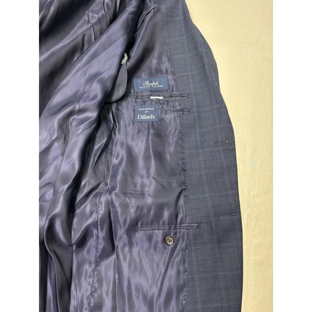 Ralph Lauren Mens 42L Wool Blazer Navy Blue Glen Plaid Sport Coat Made in Canada